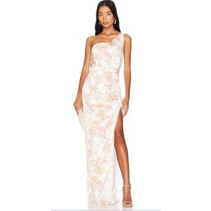 NWT NOOKIE REVOLVE One Shoulder Floral Gown High Slit LUXE Satin Large $359